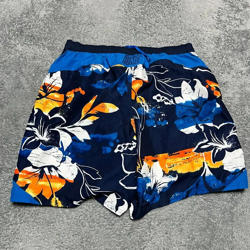Nike Swim Trunks Shorts Mens XL Blue Floral Tropical Mesh Lined